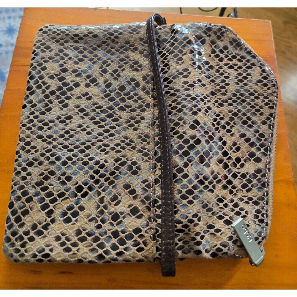 HOBO International Leather Snake Expandable Magnet Closure Clutch Bag